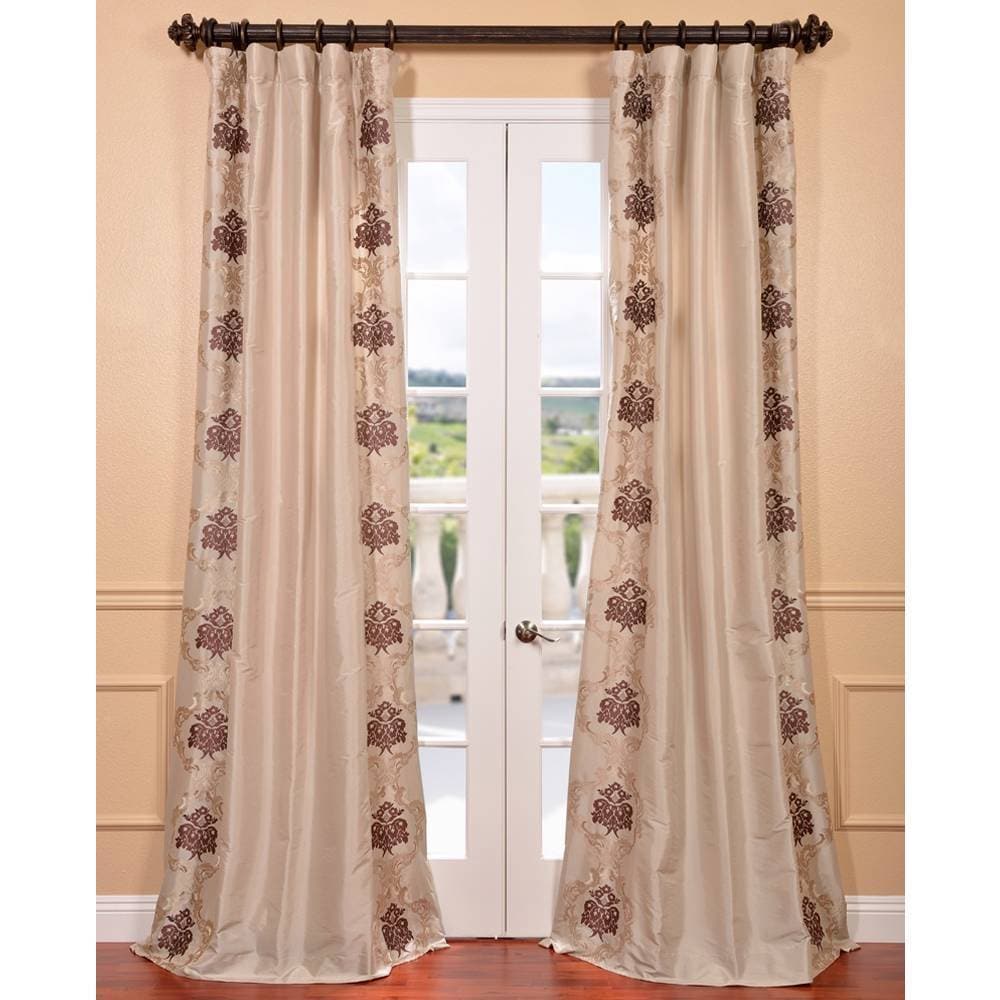 St. Tropez Stone Embroidered Faux Silk Curtain Panel