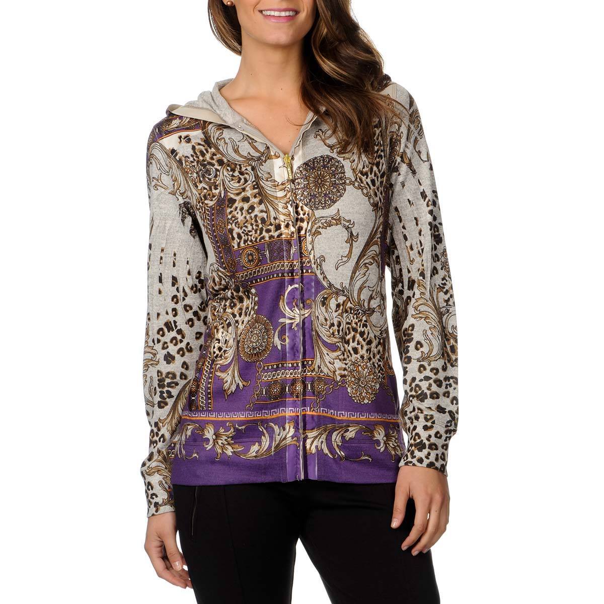 Womens Chain Link Printed Zip front Hoodie