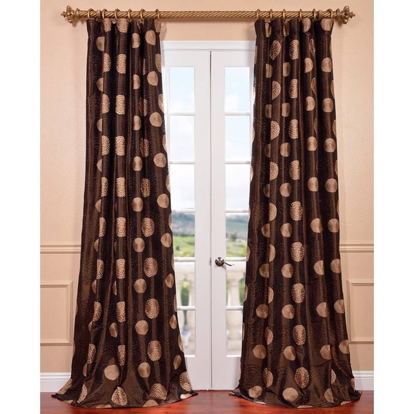 Zen Garden Chocolate Embroidered Faux Silk Curtain Panel EFF Curtains