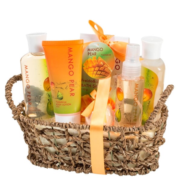 Rustic Beauty Mango-Pear Gift Set for Women, Collection of Shower Gel Bubble Bath Bath Salt Body Lotion Body Spray & Bath Fizzer