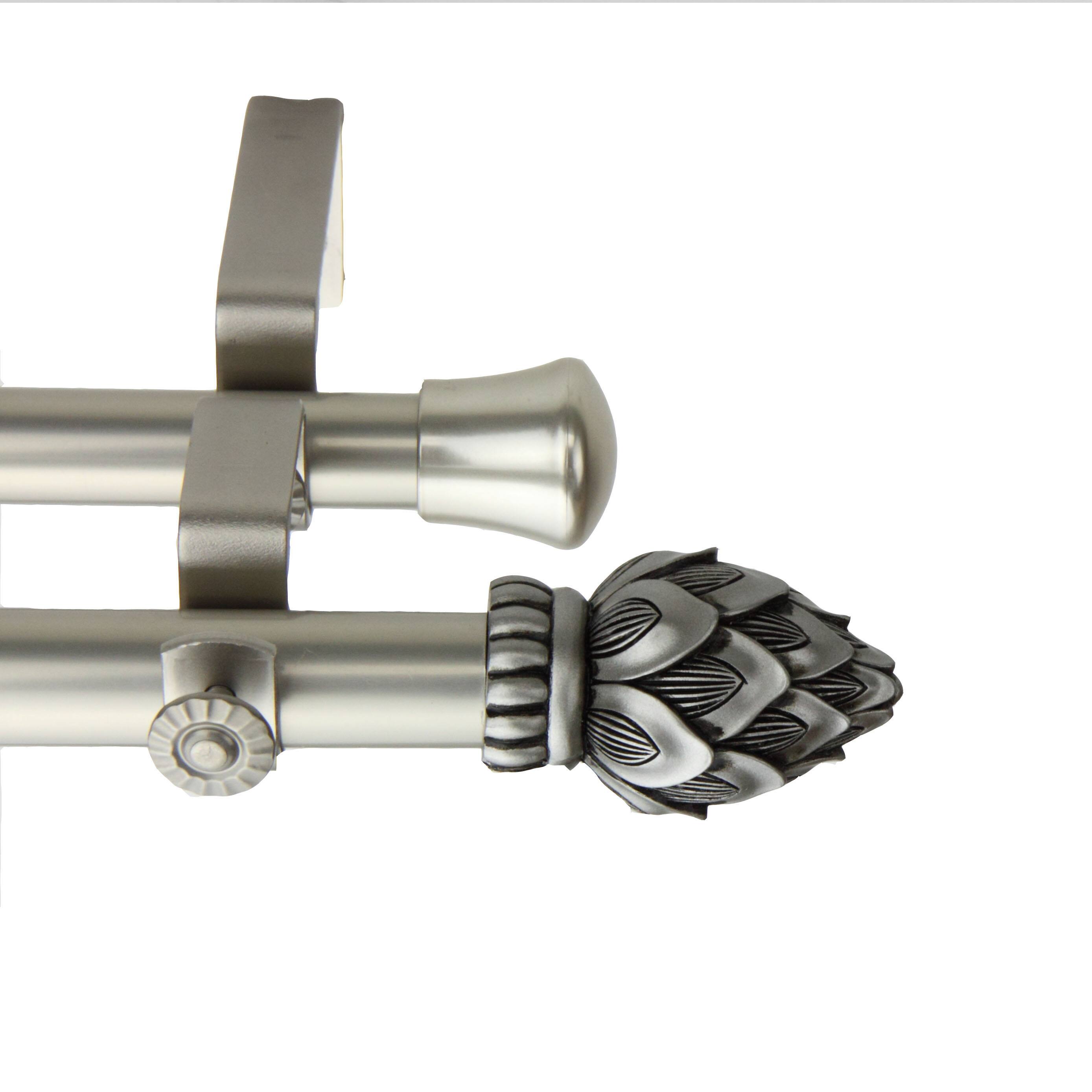 InStyleDesign Lotus Adjustable Satin Nickel Curtain Rod Set with Finial
