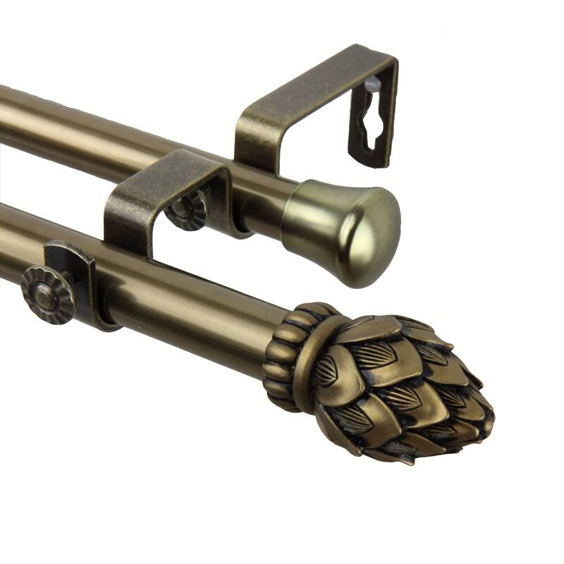 InStyleDesign Lotus Adjustable Antique Brass Curtain Rod Set with Finial - 28 to 48 inches