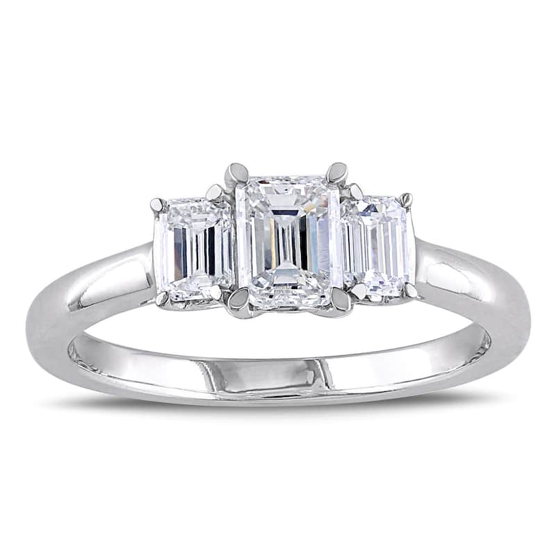 Miadora Signature Collection 14k White Gold 1ct TDW Emerald Cut Three Stone Diamond Ring - 6.5