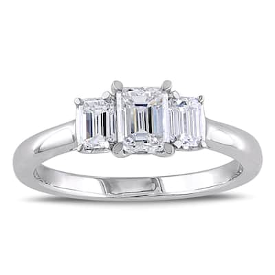 Miadora Signature Collection 14k White Gold 1ct TDW Emerald Cut Three Stone Diamond Ring