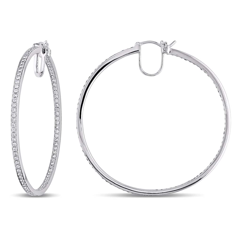 Miadora Signature Collection 14k White Gold 1 4/5ct TDW Diamond Hoop Earrings