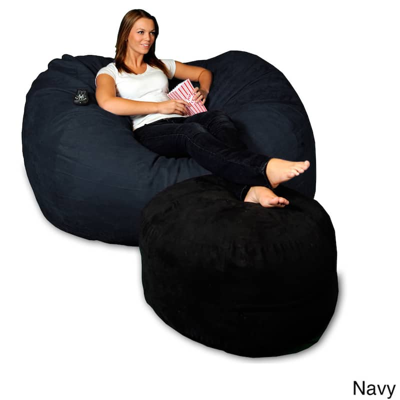 5-foot Memory Foam Micro Suede Beanbag Chair Lounger - Navy Micro Suede