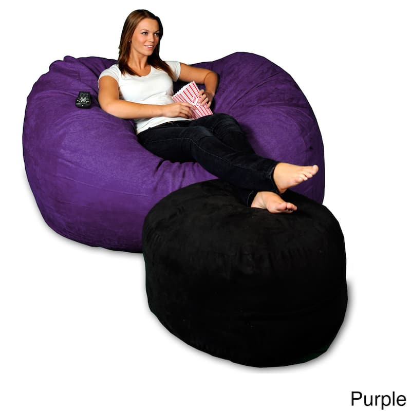 5-foot Memory Foam Micro Suede Beanbag Chair Lounger - Purple Micro Suede