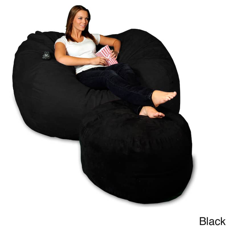 5-foot Memory Foam Micro Suede Beanbag Chair Lounger - Black Micro Suede