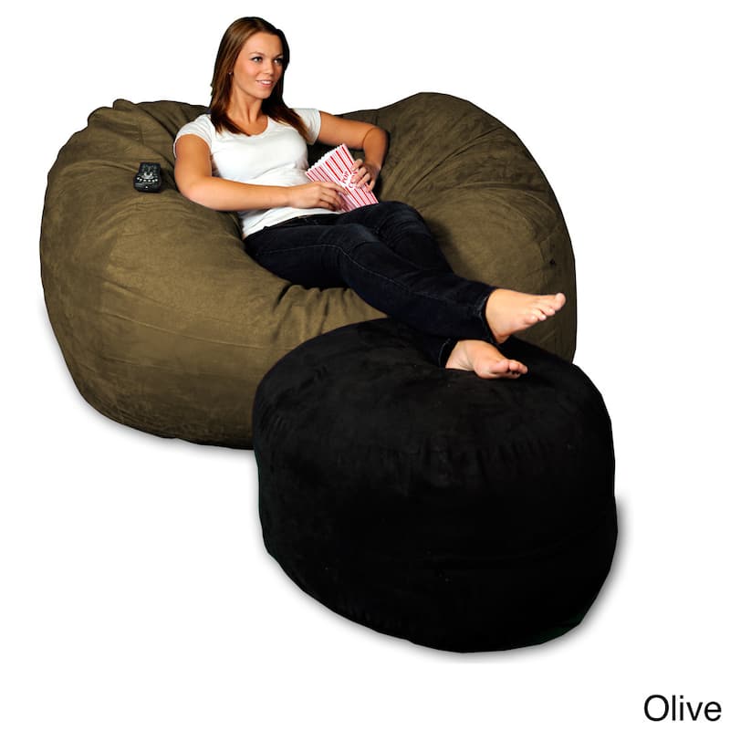 5-foot Memory Foam Micro Suede Beanbag Chair Lounger - Olive Micro Suede