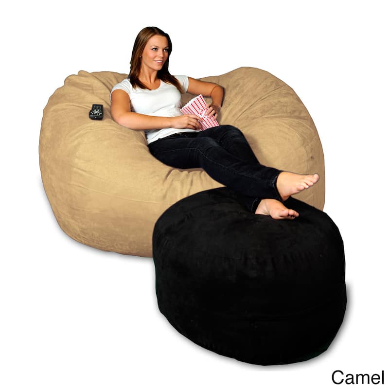 5-foot Memory Foam Micro Suede Beanbag Chair Lounger - Camel Micro Suede