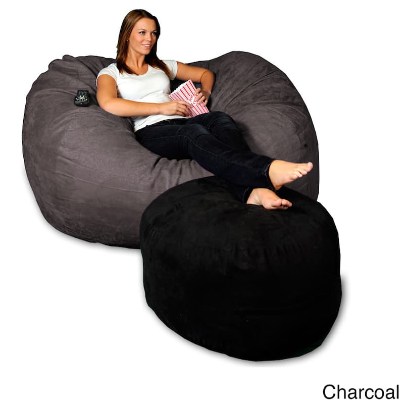 5-foot Memory Foam Micro Suede Beanbag Chair Lounger - Charcoal Micro Suede