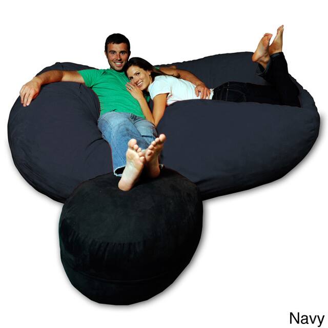 7.5-foot Soft Memory Foam Micro Suede Beanbag Chair Lounger - Navy Micro Suede