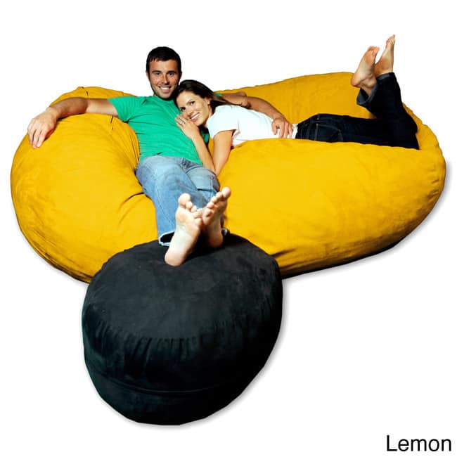 7.5-foot Soft Memory Foam Micro Suede Beanbag Chair Lounger - Lemon Micro Suede