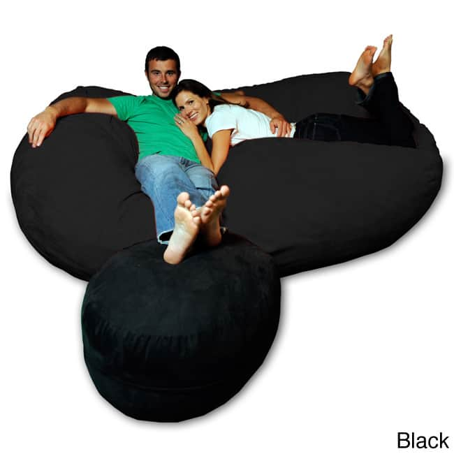 7.5-foot Soft Memory Foam Micro Suede Beanbag Chair Lounger - Black Micro Suede