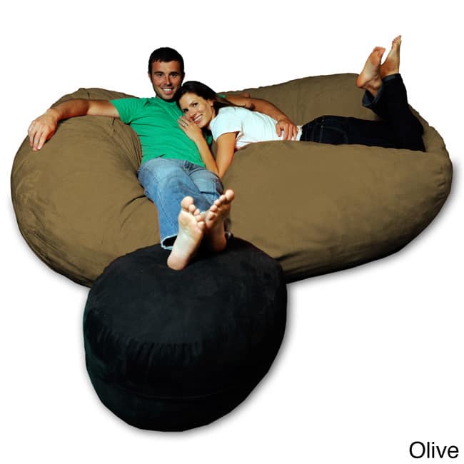 7.5-foot Soft Memory Foam Micro Suede Beanbag Chair Lounger - Olive Micro Suede