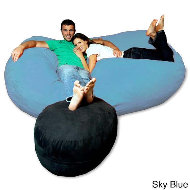 7.5-foot Soft Memory Foam Micro Suede Beanbag Chair Lounger - Sky Blue Micro Suede