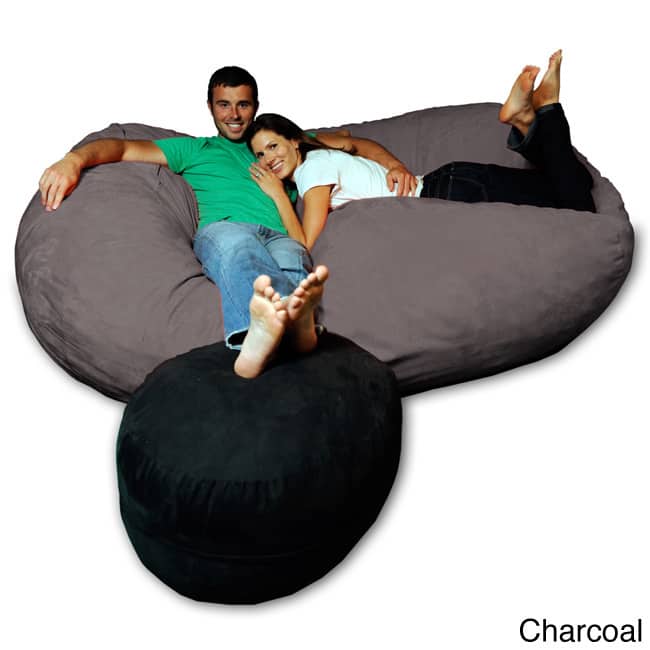 7.5-foot Soft Memory Foam Micro Suede Beanbag Chair Lounger - Charcoal Micro Suede