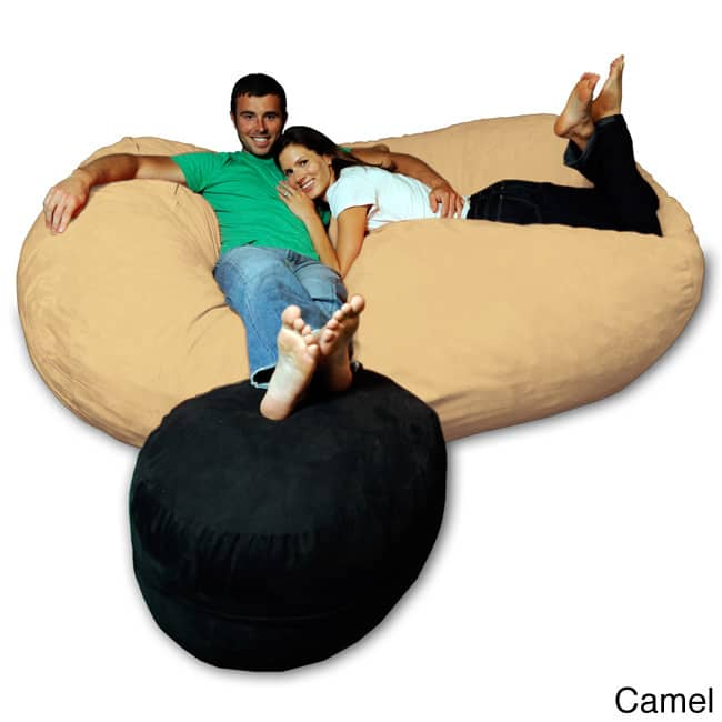 7.5-foot Soft Memory Foam Micro Suede Beanbag Chair Lounger - Camel Micro Suede