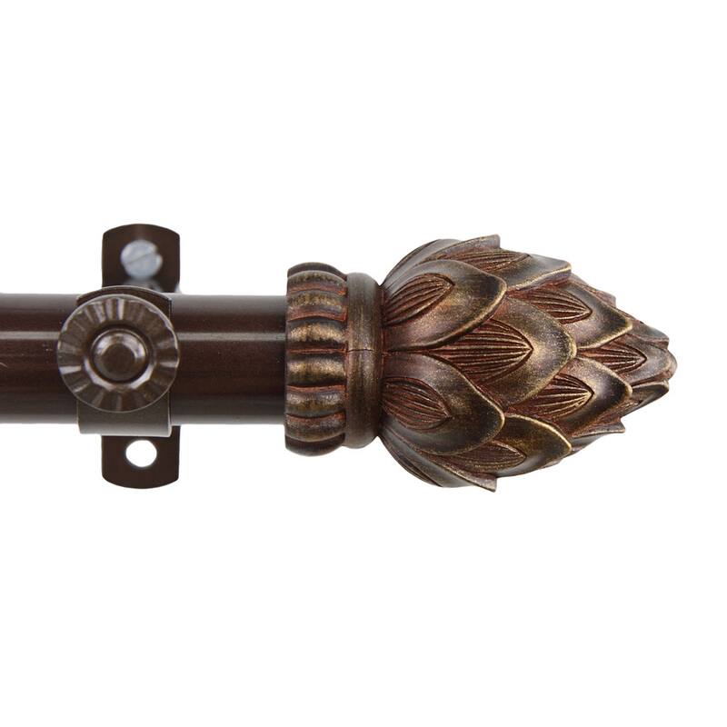 InStyleDesign Lotus Adjustable Antiqued Cocoa Curtain Rod with Finial