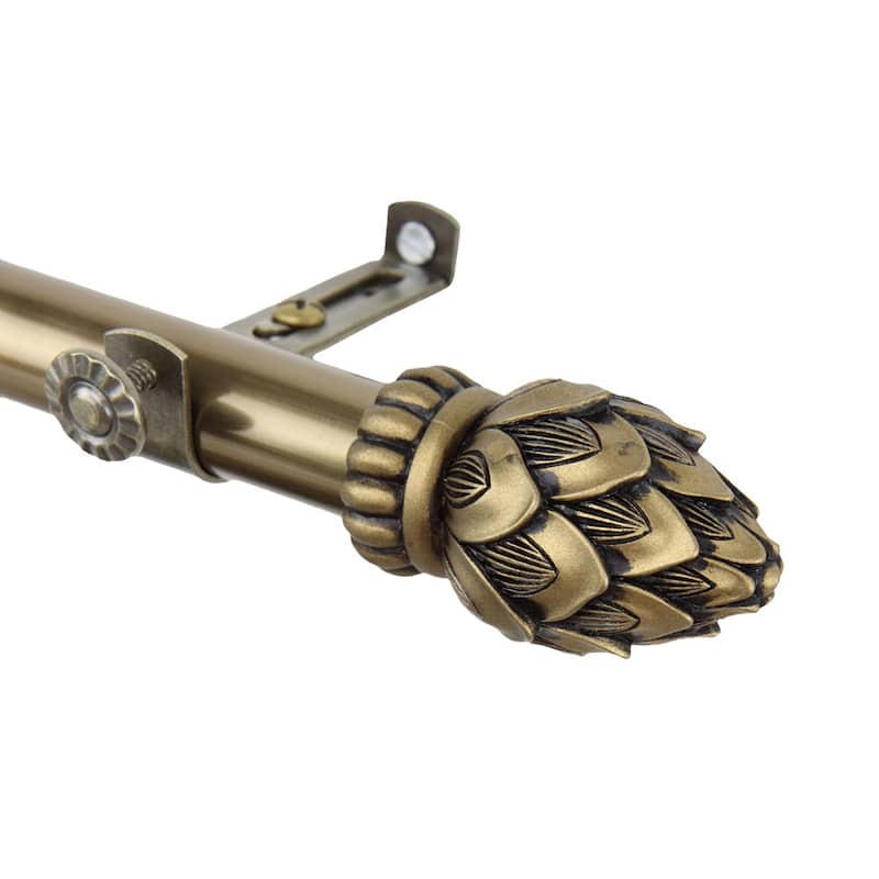 InStyleDesign Lotus Adjustable Antique Brass Curtain Rod with Finial