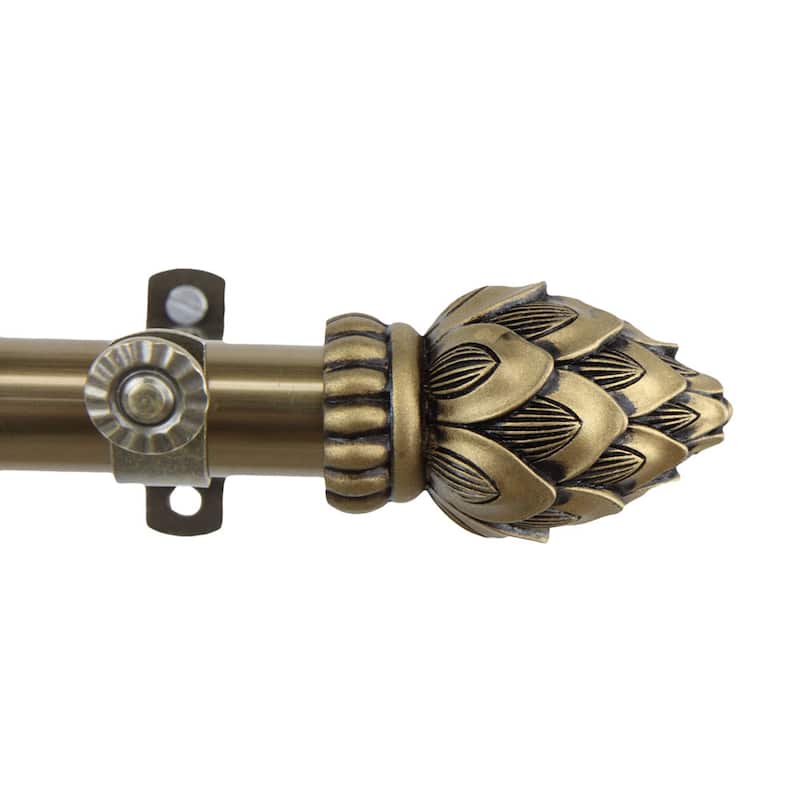 InStyleDesign Lotus Adjustable Antique Brass Curtain Rod with Finial - 28 to 48 inches