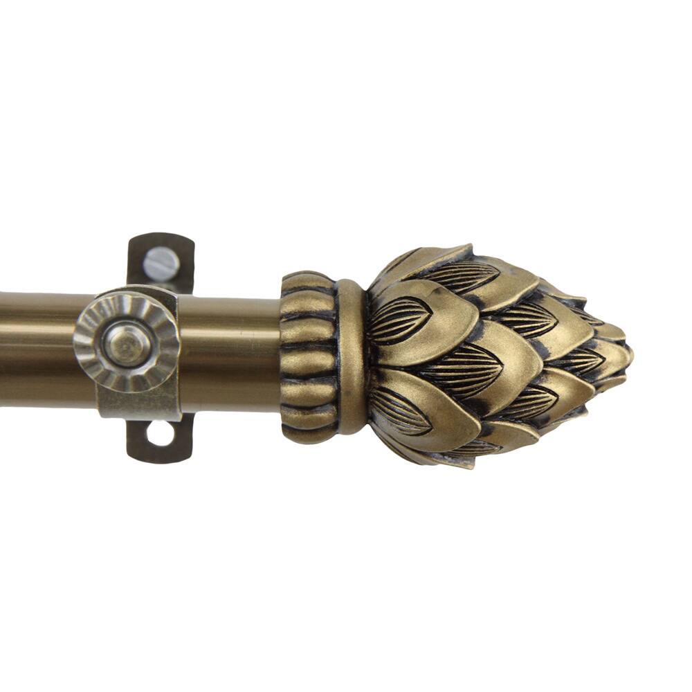 InStyleDesign Lotus Adjustable Antique Brass Curtain Rod with Finial