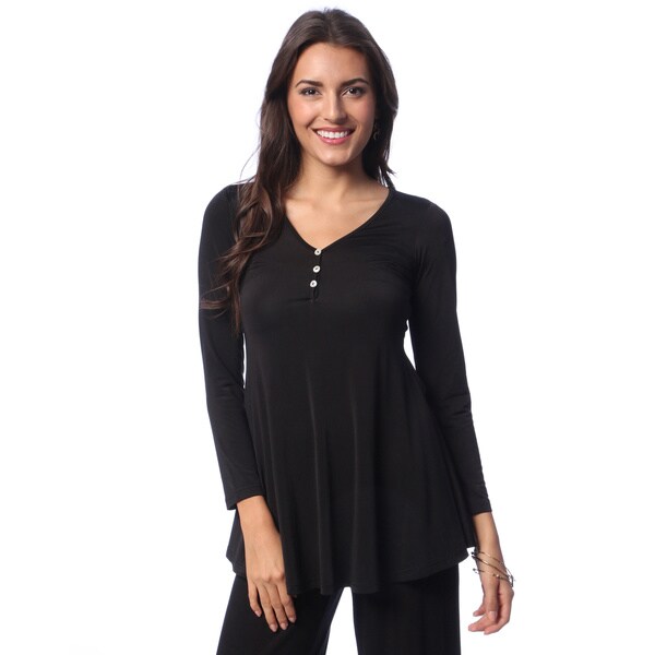 Shop 24/7 Comfort Apparel Women's Long Sleeve Three Button Tunic Top ...