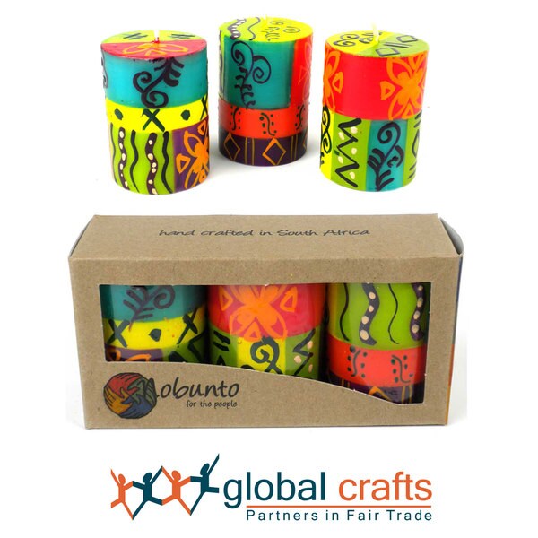 Handmade Mini-Pillar Candles with Matuko Design (Set of 3) (South Africa)