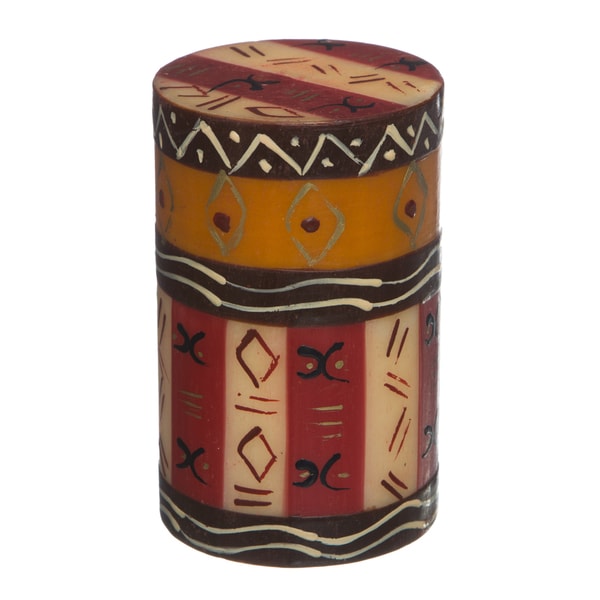 Single Boxed Hand painted Pillar Candle with Bongazi Design , Handmade