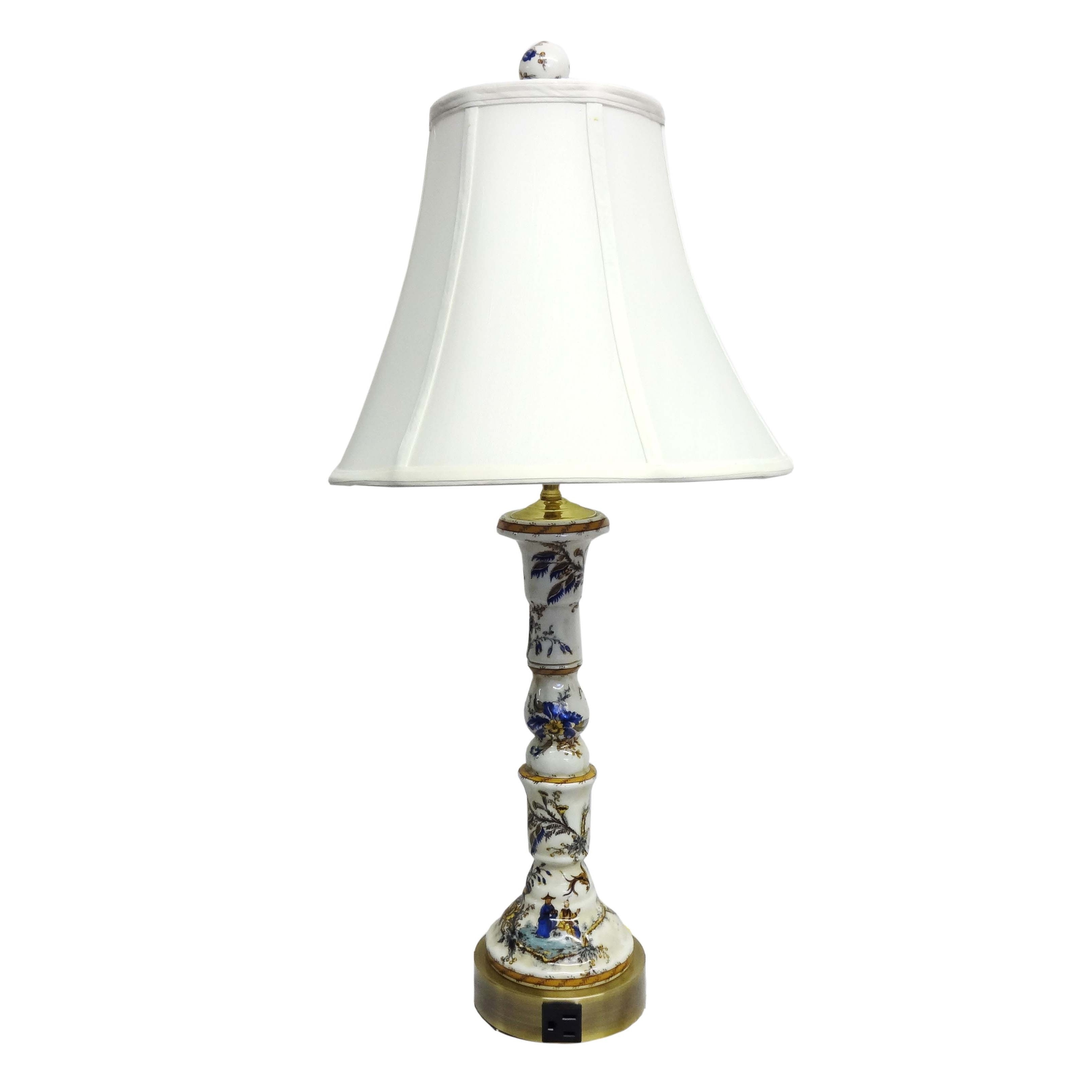 Pagoda Toile Porcelain Candlestick Lamp