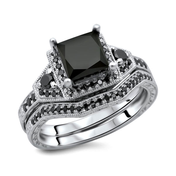 Noori 14k White Gold 2ct TDW Certified Black Diamond Princess Cut 2 ...