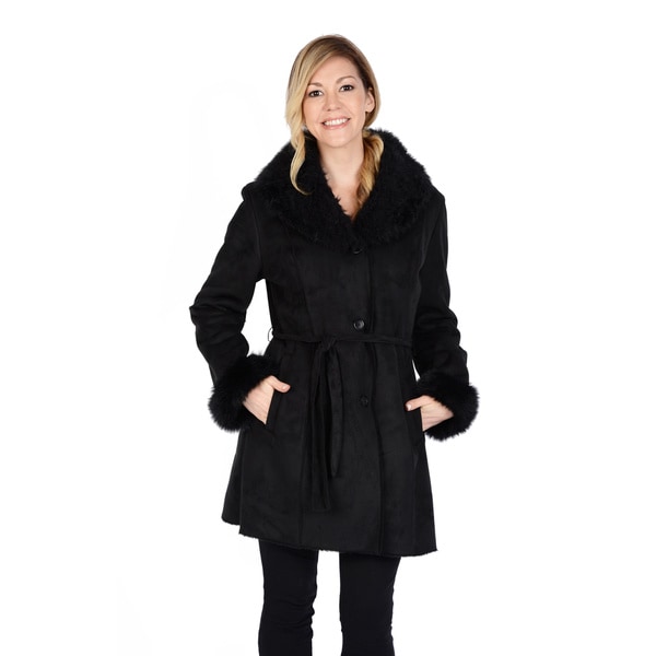 Shop Excelled Women's Faux Shearling Belted Coat - Free Shipping Today ...