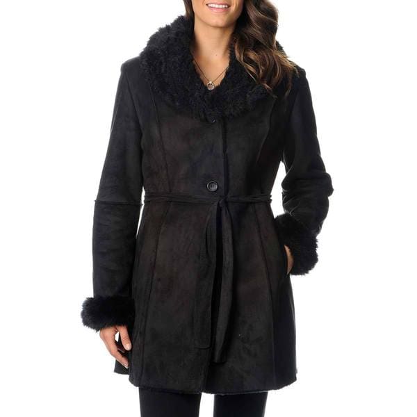 Excelled Women's Shearling Belted Coat EXcelled Coats