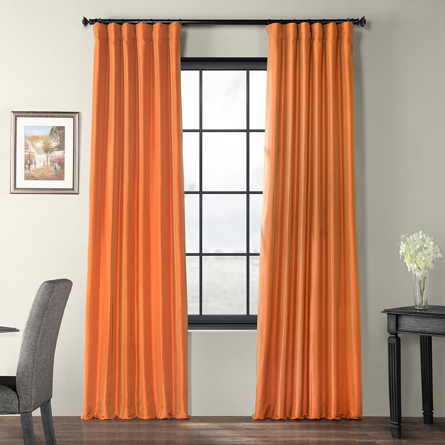 Harvest Orange Faux Silk Taffeta Curtain Panel