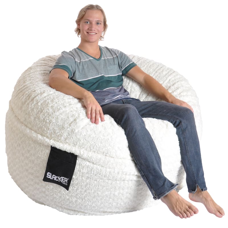 Slacker Sack 5 foot Round Large Soft White Fur Memory Foam Bean Bag Chair
