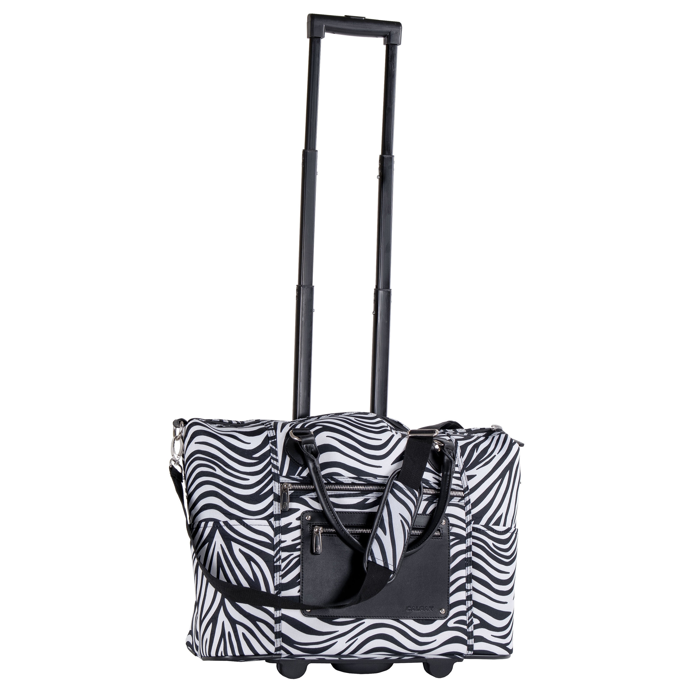 Calpak Zanny Zebra 21 inch Laptop Tote Bag (ZebraWeight 5.3 poundsPockets Exterior zippered pocketFashionable easy grab leather handleSelf locking retractable handle systemInline skate ball bearing wheelsSelf repairing excel zippersExterior dimensions 