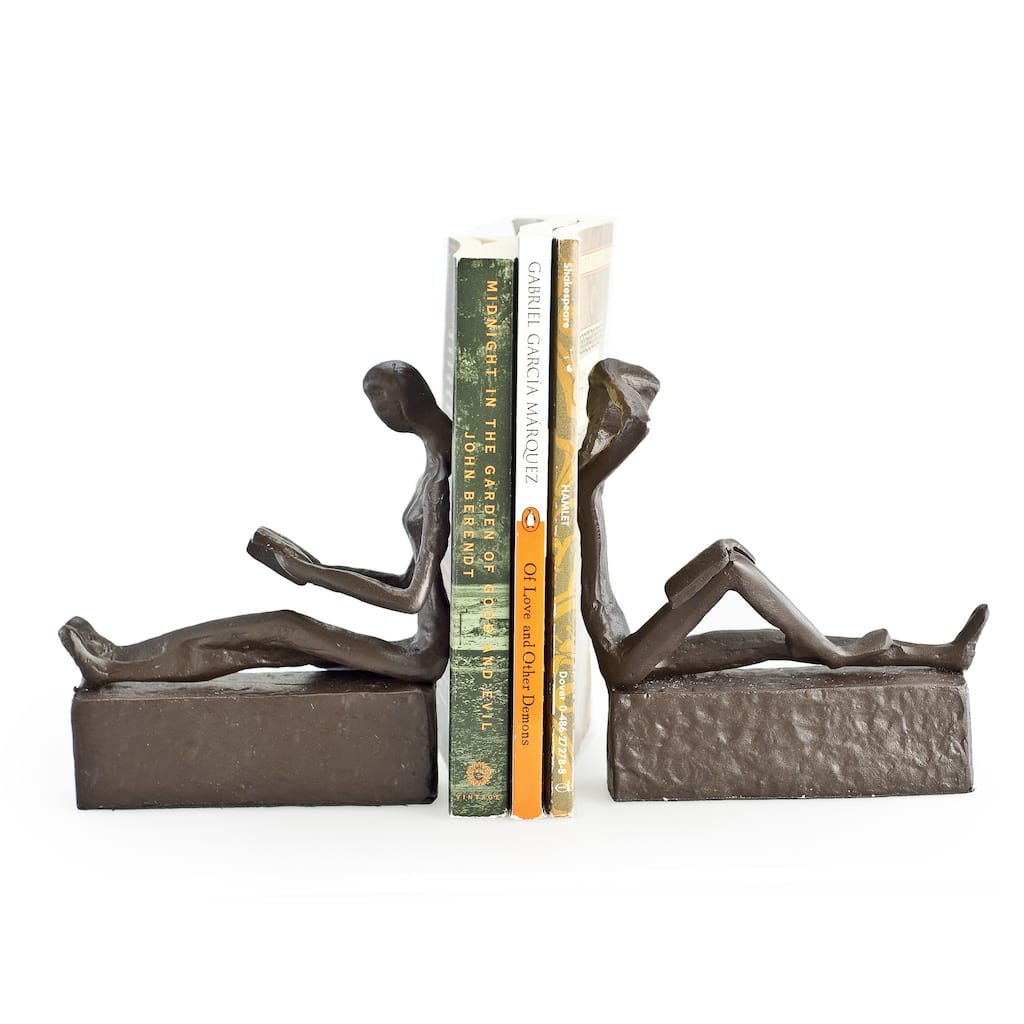 Man & Woman Reading Metal Bookend Set