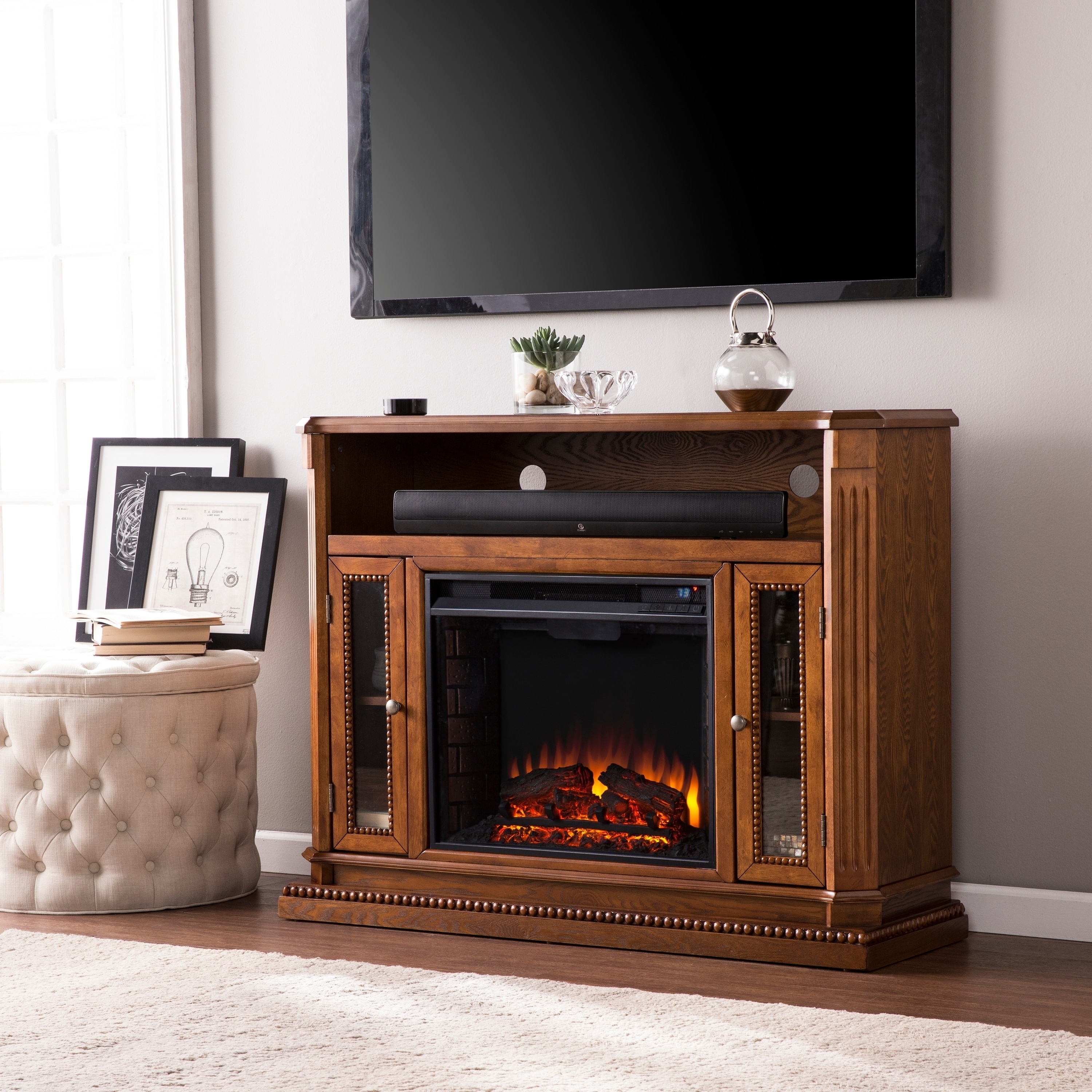 Shop Harper Blvd Copeland Oak Media Console/ Stand Electric Fireplace