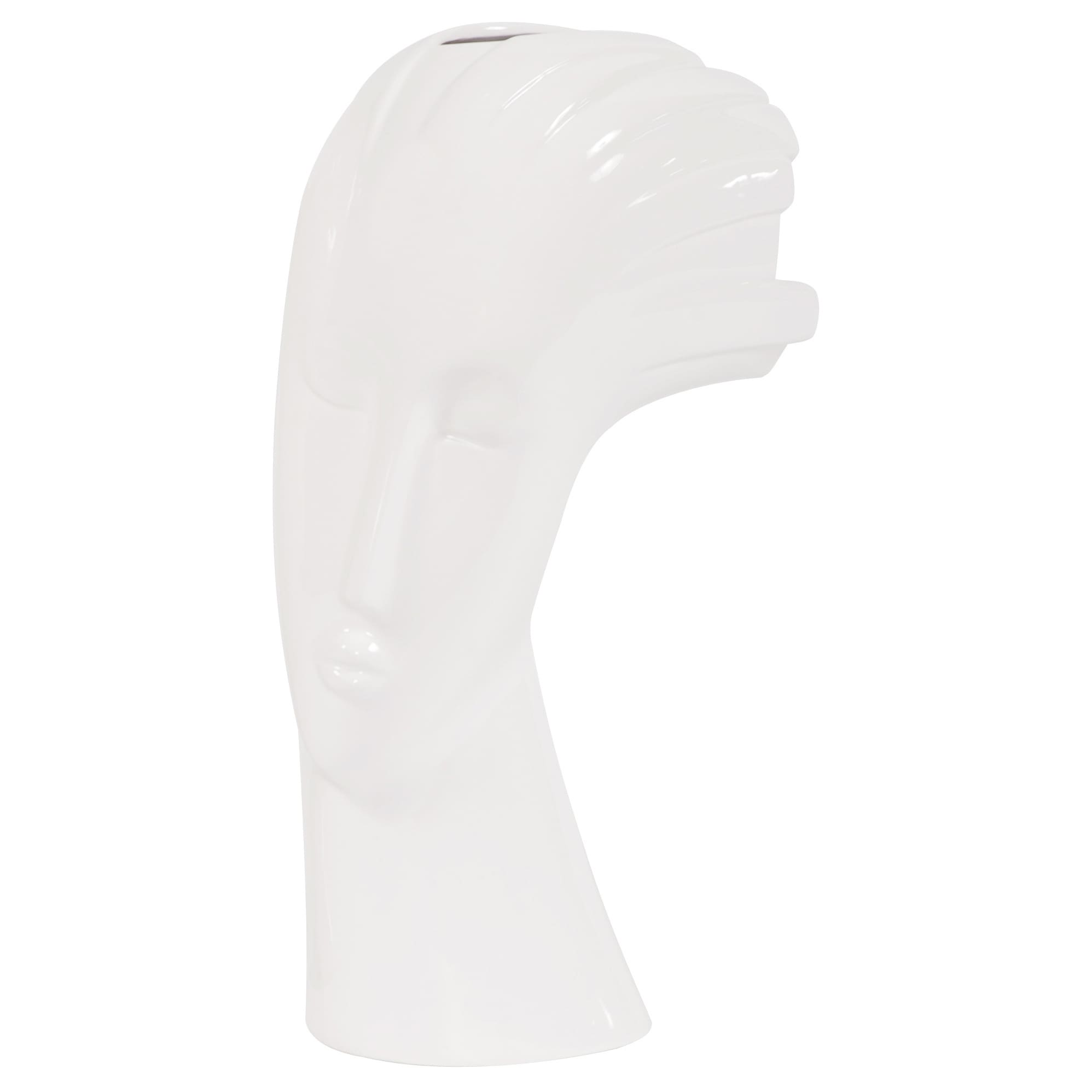 Glossy White Abstract Spiked Hair Face Ceramic Vase