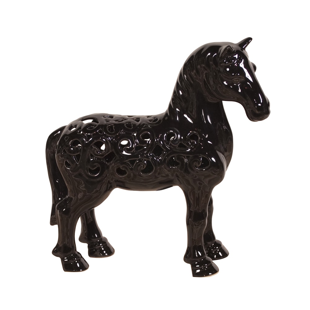 Glossy Black Ceramic Horse