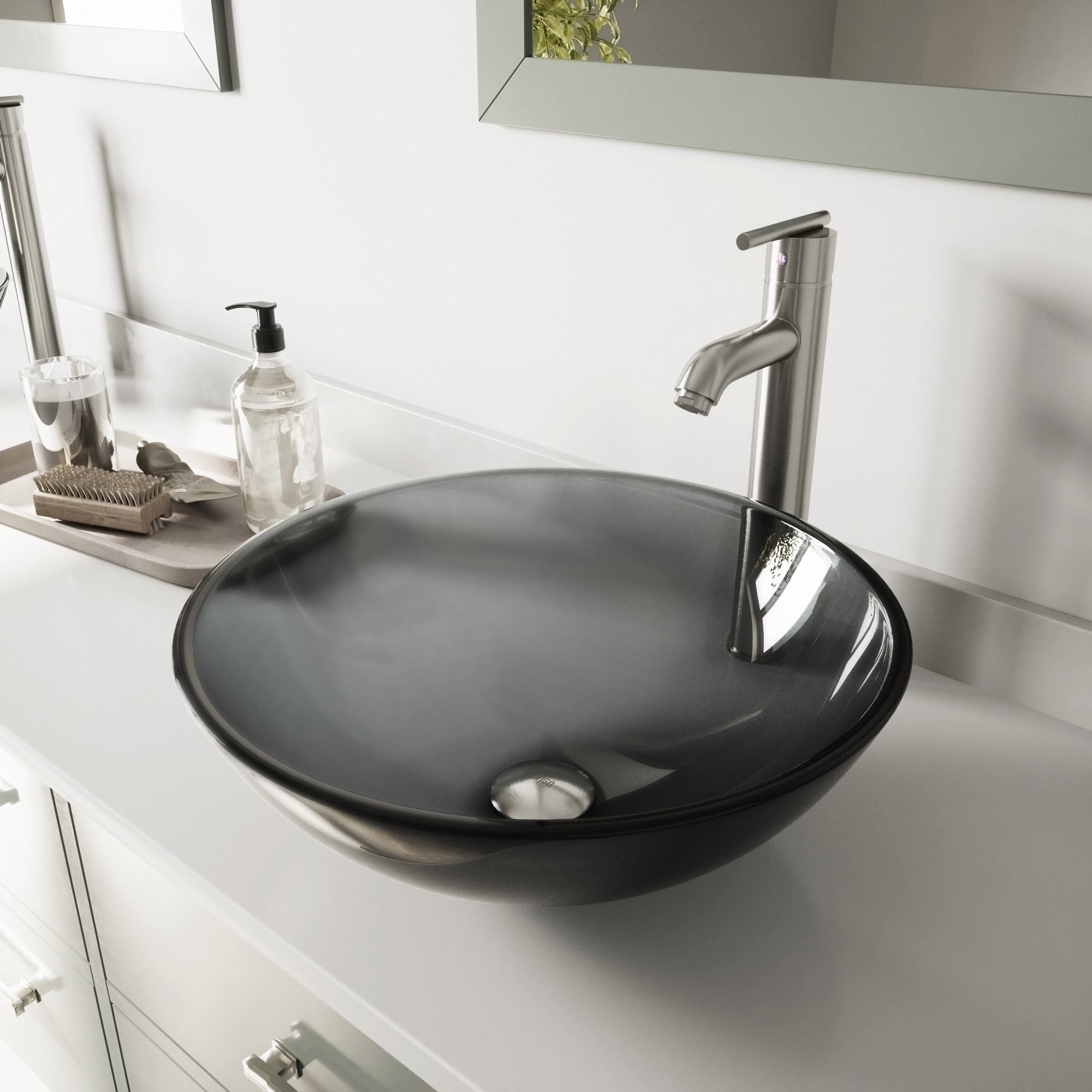 Vigo Sheer Black Glass Vessel Sink And Brushed Nickel Faucet Set