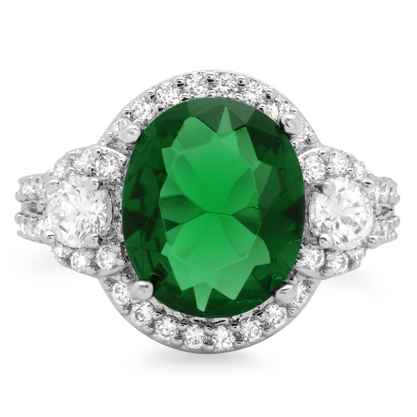 Roberto Martinez Silver Green Cubic Zirconia 3-stone Cocktail Ring. Opens flyout.