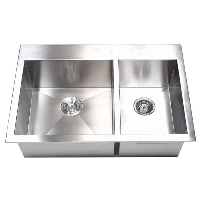 33-inch 16 Gauge Stainless Steel Double Bowl Topmount Drop-in Zero Radius Kitchen Sink