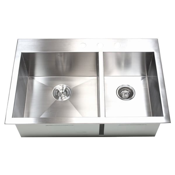 Shop 33 Inch 16 Gauge Stainless Steel Double Bowl Topmount Drop In Zero