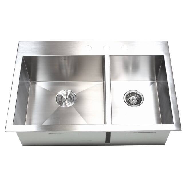 33-inch 16 Gauge Stainless Steel Double Bowl Topmount Drop-in Zero Radius Kitchen Sink
