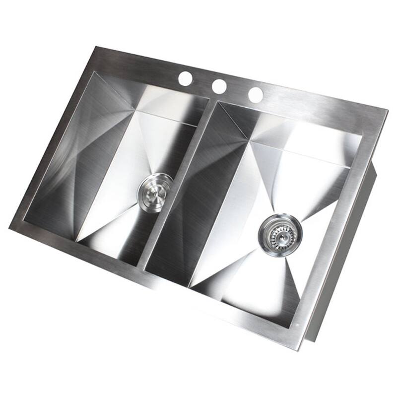 33-inch 16 Gauge Stainless Steel Double Bowl Topmount Drop-in Zero Radius Kitchen Sink