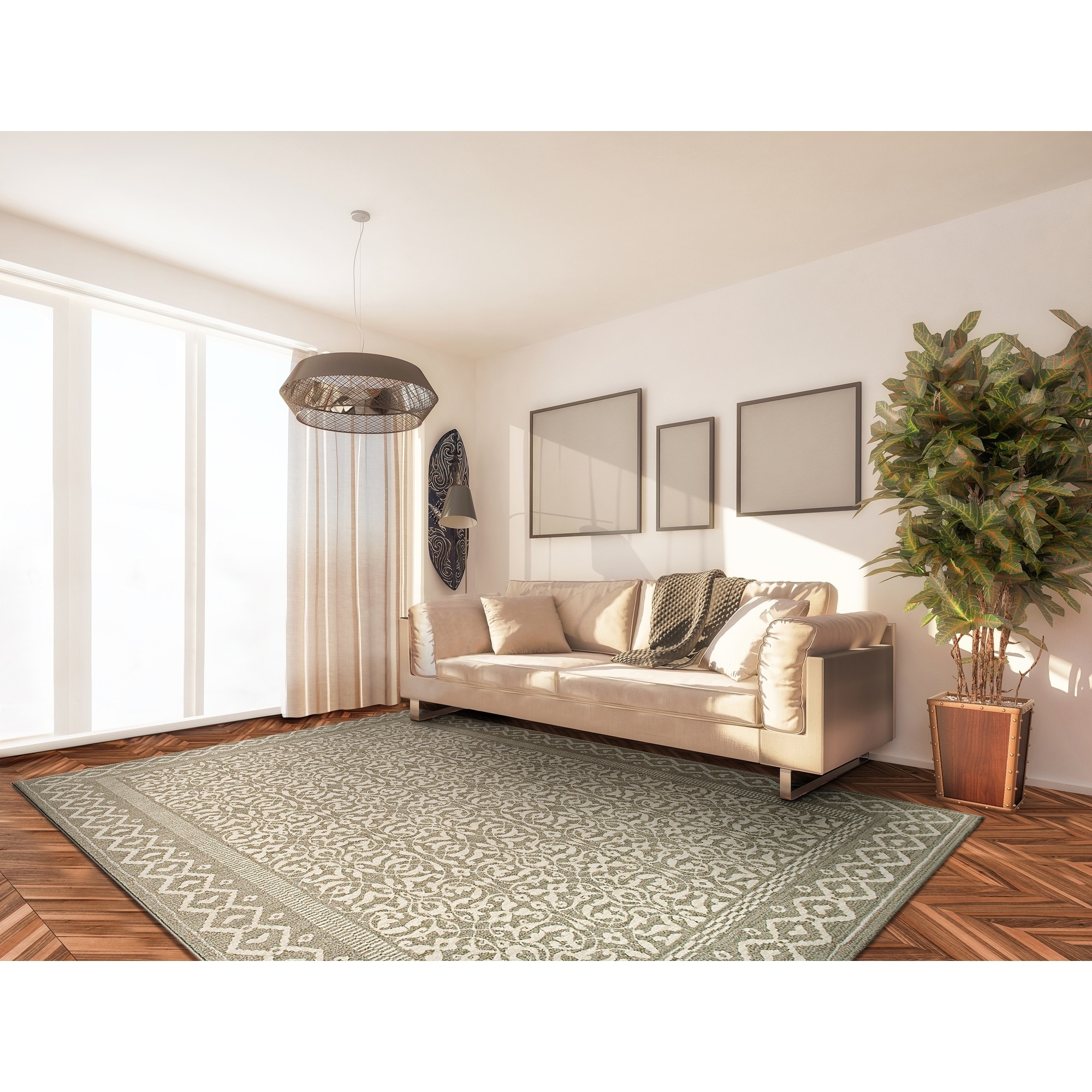 Marina Ibiza/ Oyster Area Rug (53 X 76) (OysterSecondary Colors PearlPattern FloralTip We recommend the use of a non skid pad to keep the rug in place on smooth surfaces.All rug sizes are approximate. Due to the difference of monitor colors, some rug c