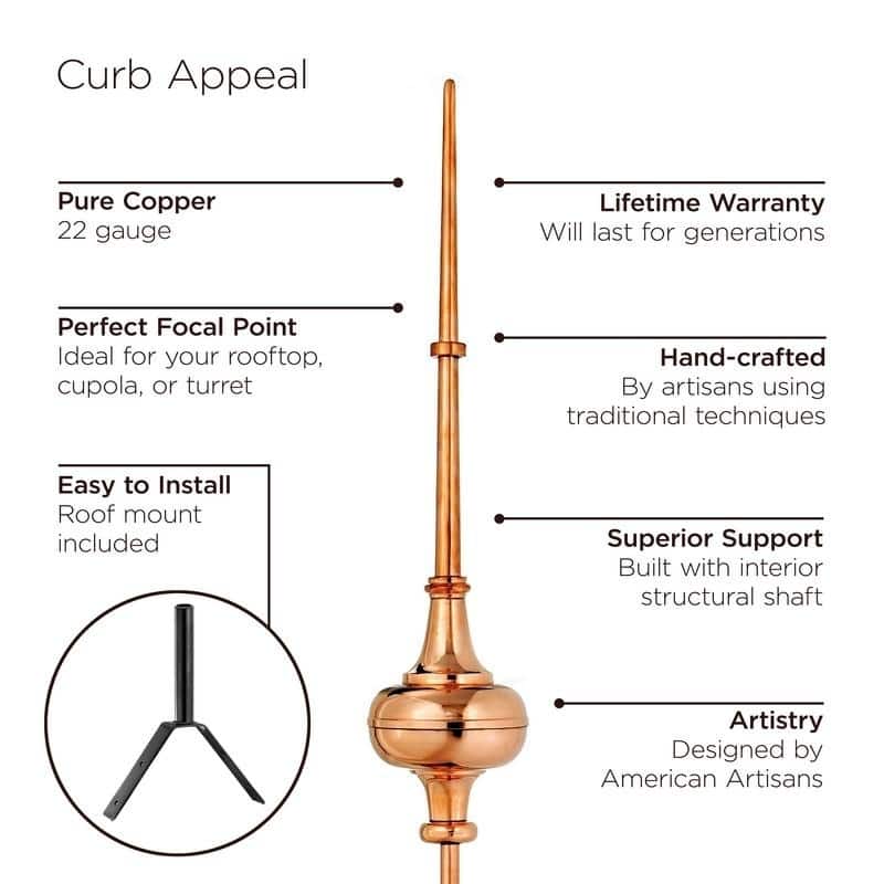 Morgana Pure Copper Rooftop Finial with Roof Mount by Good Directions