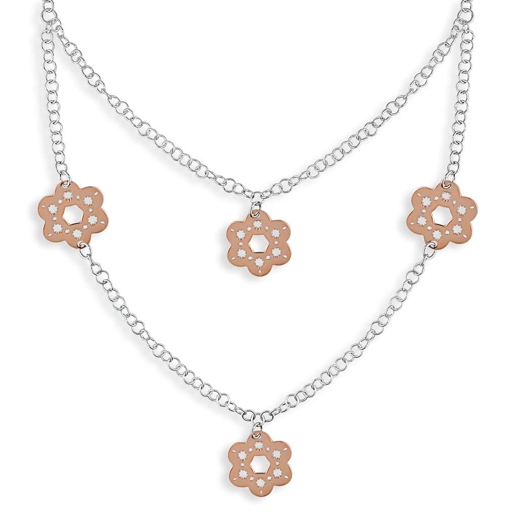Miadora Sterling Silver Pink and White Daisy Scroll Necklace