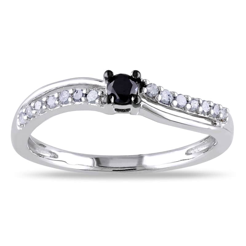 Miadora Sterling Silver 1/4ct TDW Black and White Diamond Promise Ring - 5